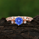 Round Cut Sapphire Engagement Ring Unique Distance Band Ring